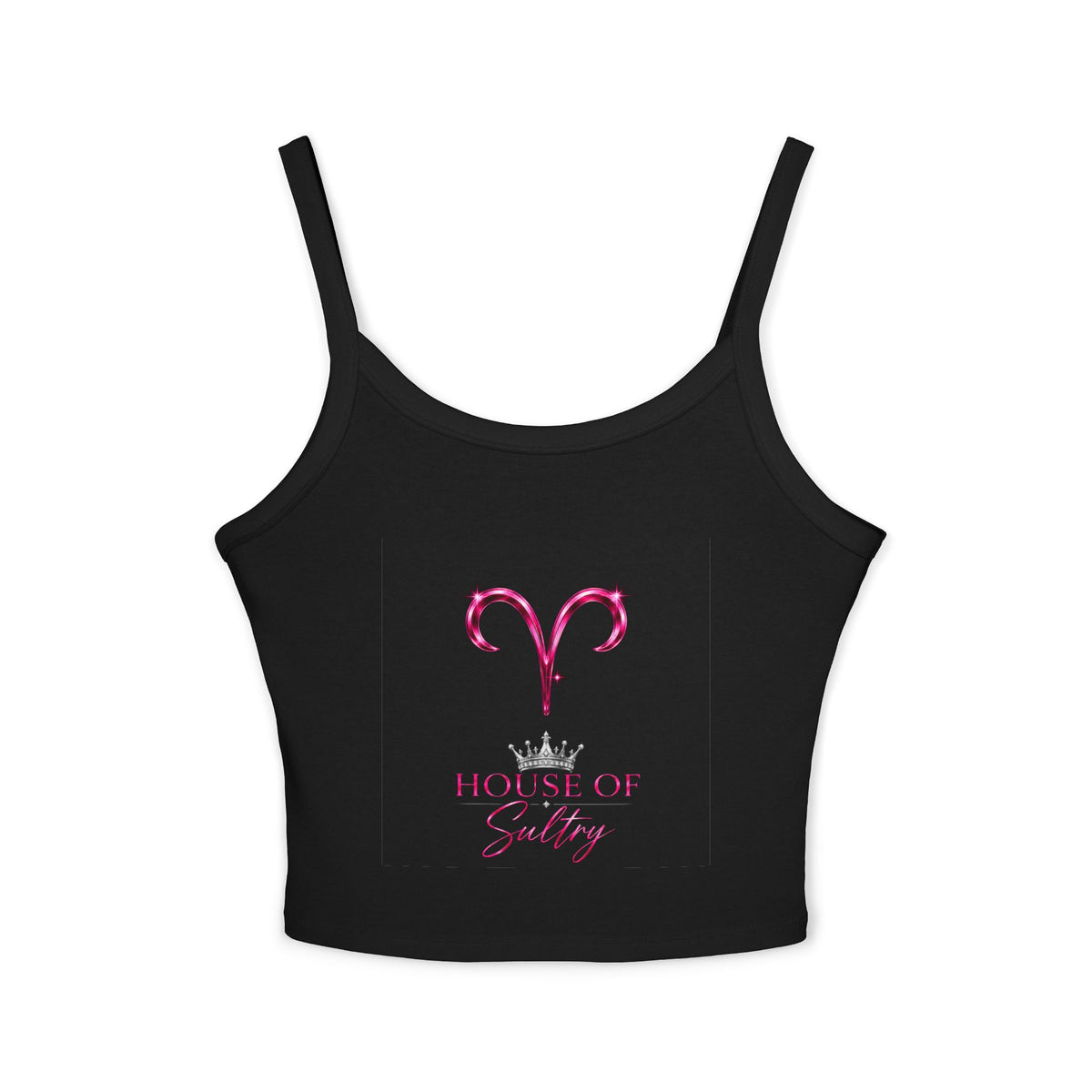 Aries HOS Women's Spaghetti Strap Tank Top from Printify, soft fabric, fitted style, and signature design in a casual tank top.