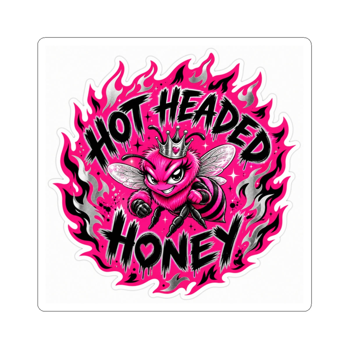 Aries Kiss-Cut Sticker featuring a fiery design, printed on paper, from Hot Headed Honey by Printify.