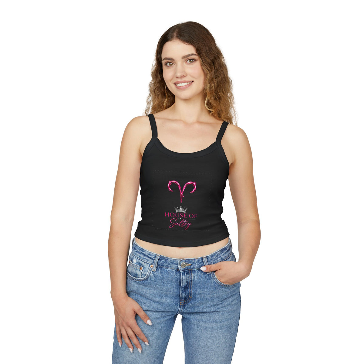 Aries HOS Women's Spaghetti Strap Tank Top by Printify, lightweight sleeveless top with thin straps, casual and comfortable fit.