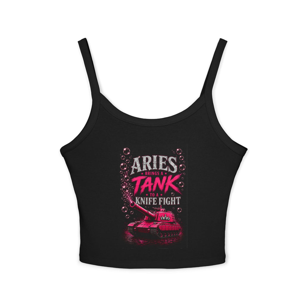 Aries HOS women's spaghetti strap tank top in knife style, featuring a fitted design and thin straps on a plain background.