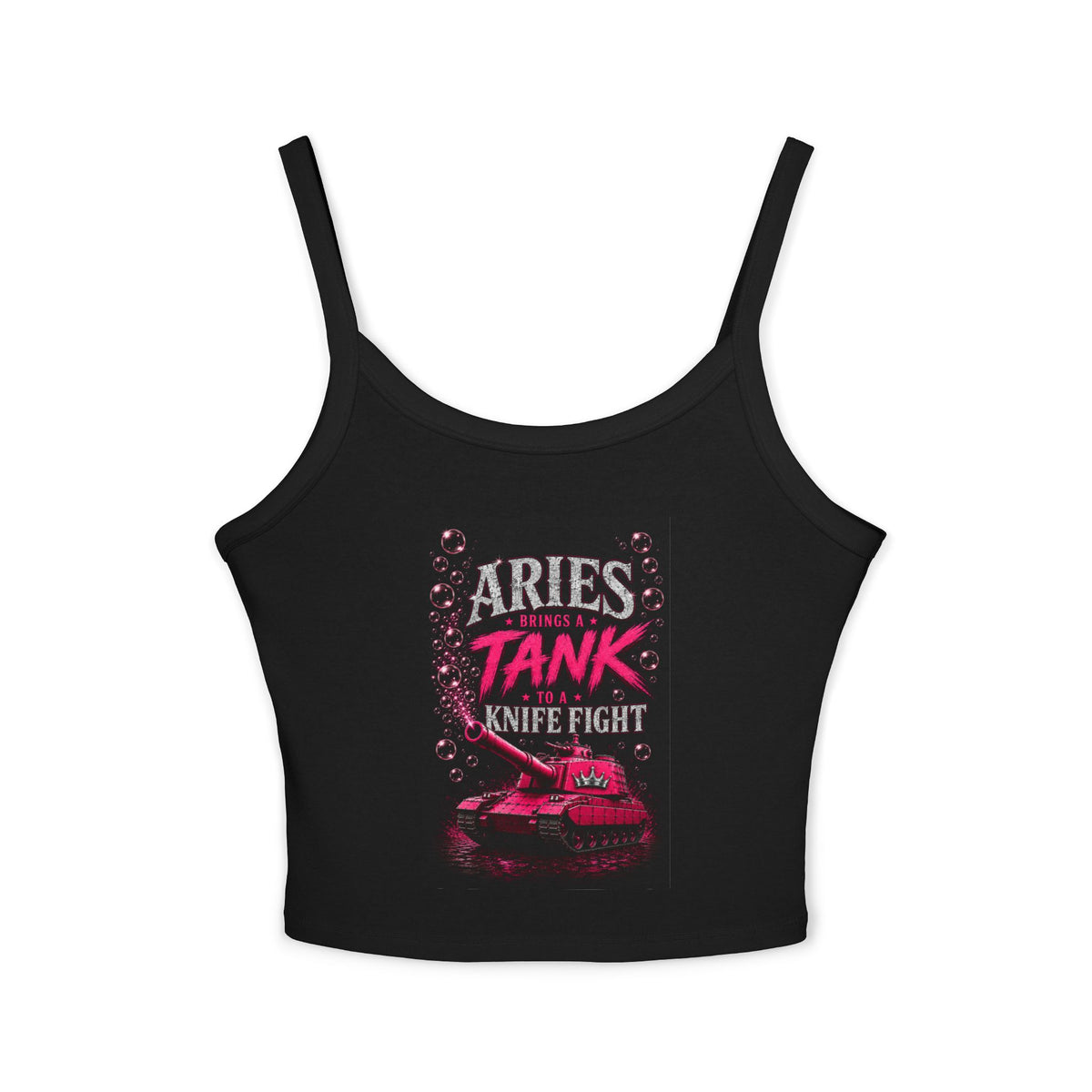 Aries HOS women's spaghetti strap tank top in knife style, featuring a fitted design and thin straps on a plain background.