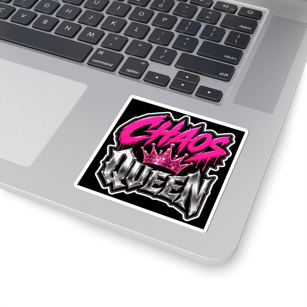Aries Kiss-Cut Sticker featuring the Chaos Queen design, printed on paper, by Printify, showing vibrant artwork on a white background.