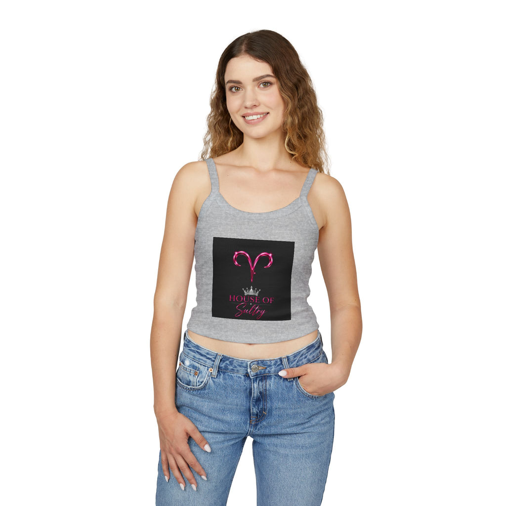 Aries HOS women's spaghetti strap tank top by Printify, lightweight sleeveless top with thin straps and a casual fit.