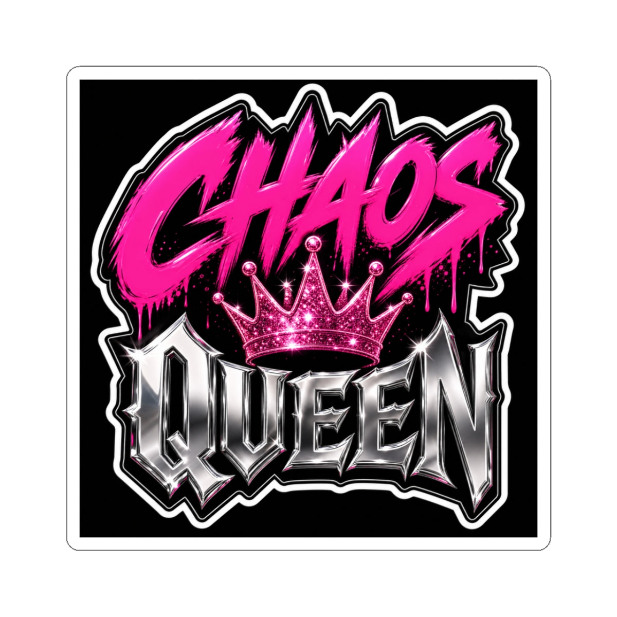 Aries Kiss-Cut Sticker featuring Chaos Queen design, printed on paper, colorful illustration on a flat surface.