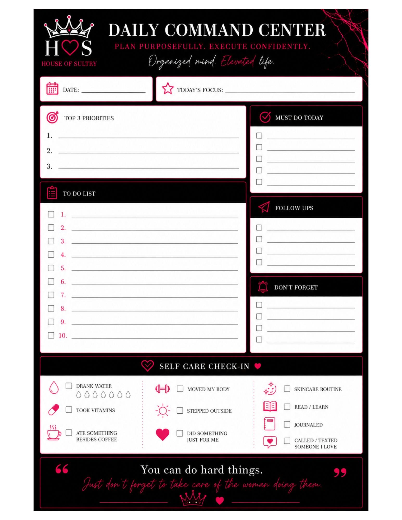 Daily Command Center | Printable | 8.5 x 11
