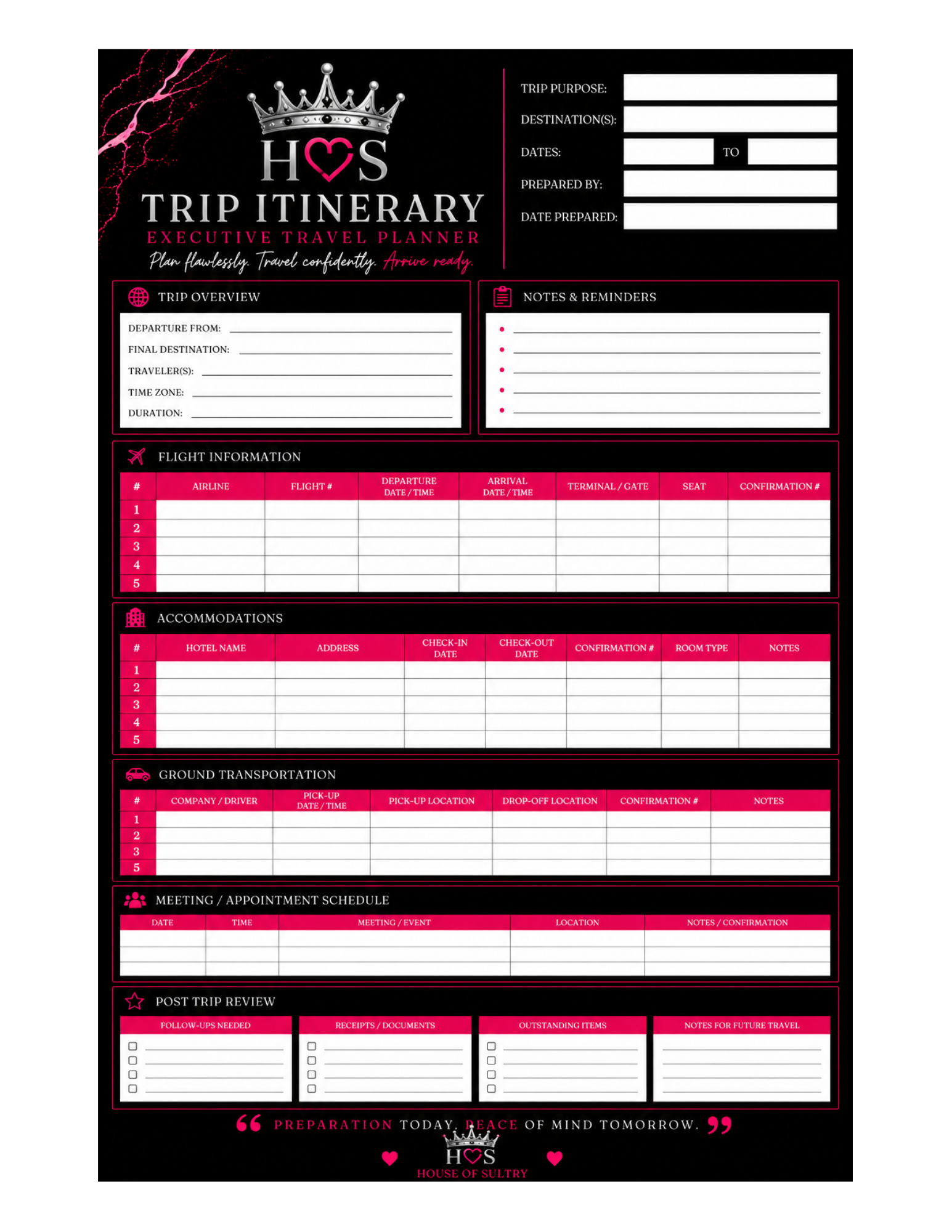 Executive Travel Planner | Printable | 8.5 x 11