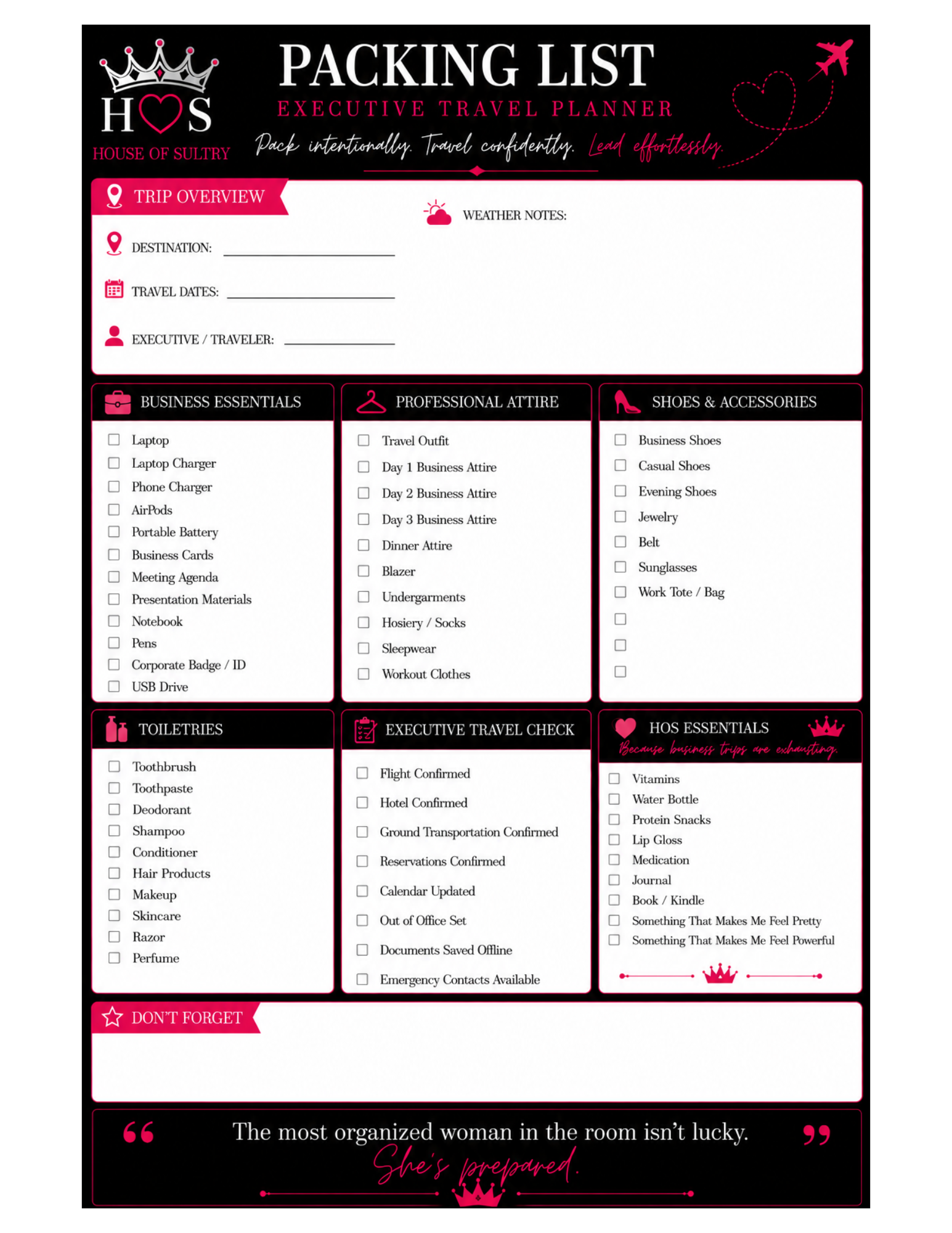 Work Trip Packing List | Printable | 8.5 x 11