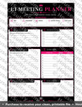 Printable 8.5 x 11 1:1 meeting planner from HouseOfSultry with organized sections for scheduling and note-taking.